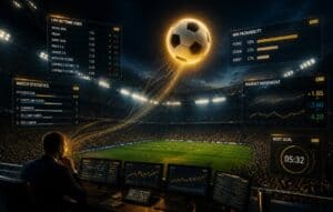 Live football betting concept with real-time odds, football stadium, and premium sportsbook analytics.
